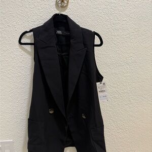 Zara Black Double-Breasted Vest never worn with tags size M